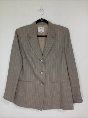 Collections For Le Suit Womens Pinstripe Blazer 16P Beige Lined Career Jacket